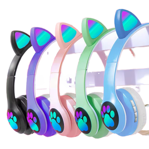 2025 SHOPIFY nouveau LED Flash mignon chat oreille BT sans fil <span class=keywords><strong>casque</strong></span> pliable pour filles <span class=keywords><strong>casque</strong></span> 3.5mm AUX TF carte avec micro <span class=keywords><strong>casque</strong></span> - Product Image 1