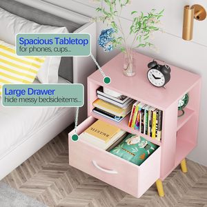 Comodino Rosa <span class=keywords><strong>per</strong></span> Bambini con Cassetti e Vano Aperto, Tavolino Laterale <span class=keywords><strong>per</strong></span> Cameretta, Salvaspazio <span class=keywords><strong>per</strong></span> Camera da Letto e Soggiorno - Product Image 5