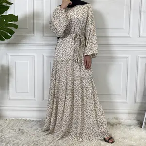 Baskı tam çizgili şifon Abaya müslüman balo kıyafetleri Dubai orta doğu bayanlar moda islam kadın elbise