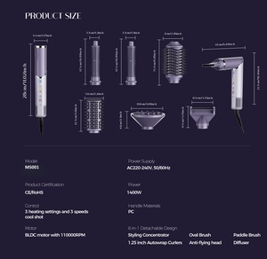 Secador de Pelo Profesional Multifunción 6 en 1 para Salón, Plegable, con Motor sin Escobillas, 3 Velocidades, Cepillo Secador, Tipo Dayson Air Wrap - Product Image 6