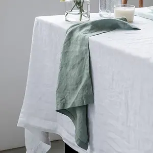 Скатерть для стола с вышивкой, белая, прямоугольная, бежевая, из 100% чистого льна