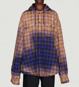 Высокое качество плед shacket ворсистая фланелевая рубашка куртка мужские клетчатые флисовый плащ с капюшоном, куртка