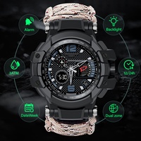 Jam Tangan Survival Outdoor Multifungsi Tahan Air Taktis Paracord Jam Tangan Analog Digital Pria