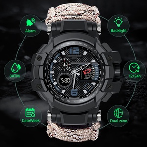 Montre de survie en plein air multifonctionnelle, étanche, tactique, en paracorde, analogique-numérique pour homme - Product Image 5