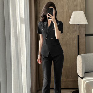 Women's Short Sleeve Suit Set Summer Thin Office Lady Professional Work Uniform Breathable Polyester Fabric - Product Image 2