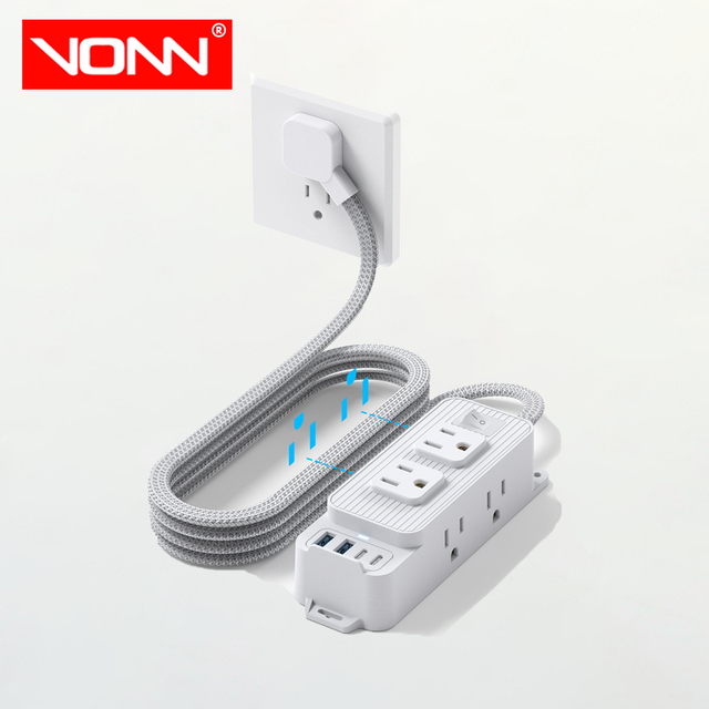 Surge Protector Power Strip 9 AC Outlets 4 USB USB C Port UL Listed Wall Mount Desktop Extension Cord for US Home Office