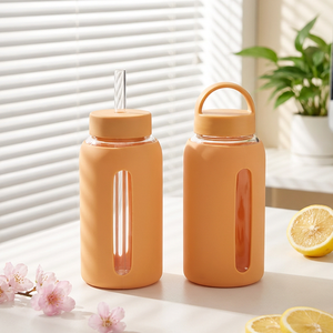 卸売滑り止め600mlシリコンスリーブガラスボトル二重蓋ポータブルモダンデザイン再利用可能大容量オフィス用 - Product Image 3