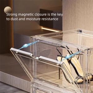 Caja de zapatos transparente, caja de almacenamiento de plástico, contenedor de exhibición, zapatero, estante para zapatos, apertura magnética, multicapa, apilable, personalizable - Product Image 3