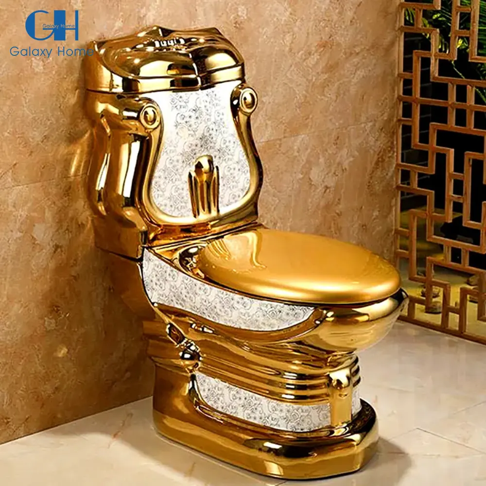 Personalizado Desodorização Luxo Water Closet Toilet Set com Gold-Plated Floor Mount e Cerâmica Bowl