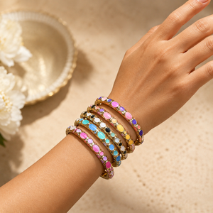 Wholesale New Women's Retro Flower Diamond Cloisonne Bangles Open Alloy Gold Plated Vintage <b>Chinese</b>-Style Enamel Inspired - Product Image 3