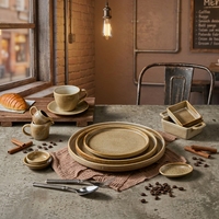 Ensemble de vaisselle en céramique et porcelaine marron châtain chaud ST Wholesale, plats de service pour hôtels et traiteurs, compatible micro-ondes, écologique