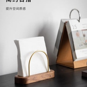 ที่ใส่กระดาษเช็ดปากทองเหลืองลายไม้วอลนัท H62 H65 สีทองแดงเหลือง สำหรับโรงแรม ร้านอาหาร รูปทรงวงรี - Product Image 3