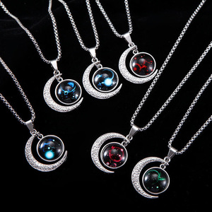 Collier avec pendentif en forme de croissant de lune en acier inoxydable Haomi, charme du zodiaque <span class=keywords><strong>chinois</strong></span>, collier vintage du zodiaque, certifié CE - Product Image 1