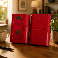 Carnet A6 en cuir PU rouge, motif tomate, design à trois volets avec emplacements pour cartes intégrés, carnet portable en cuir pour la vente en gros en usine