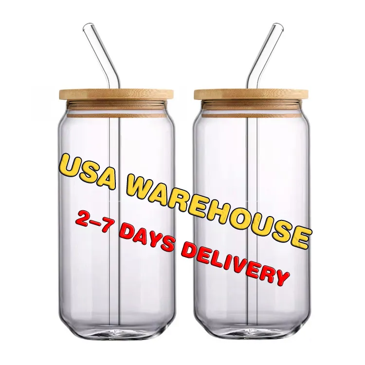 Best Seller hot stocked 12oz 16oz 25oz frosted clear sublimation beer can shaped glass cups bottle with bamboo lid and straw