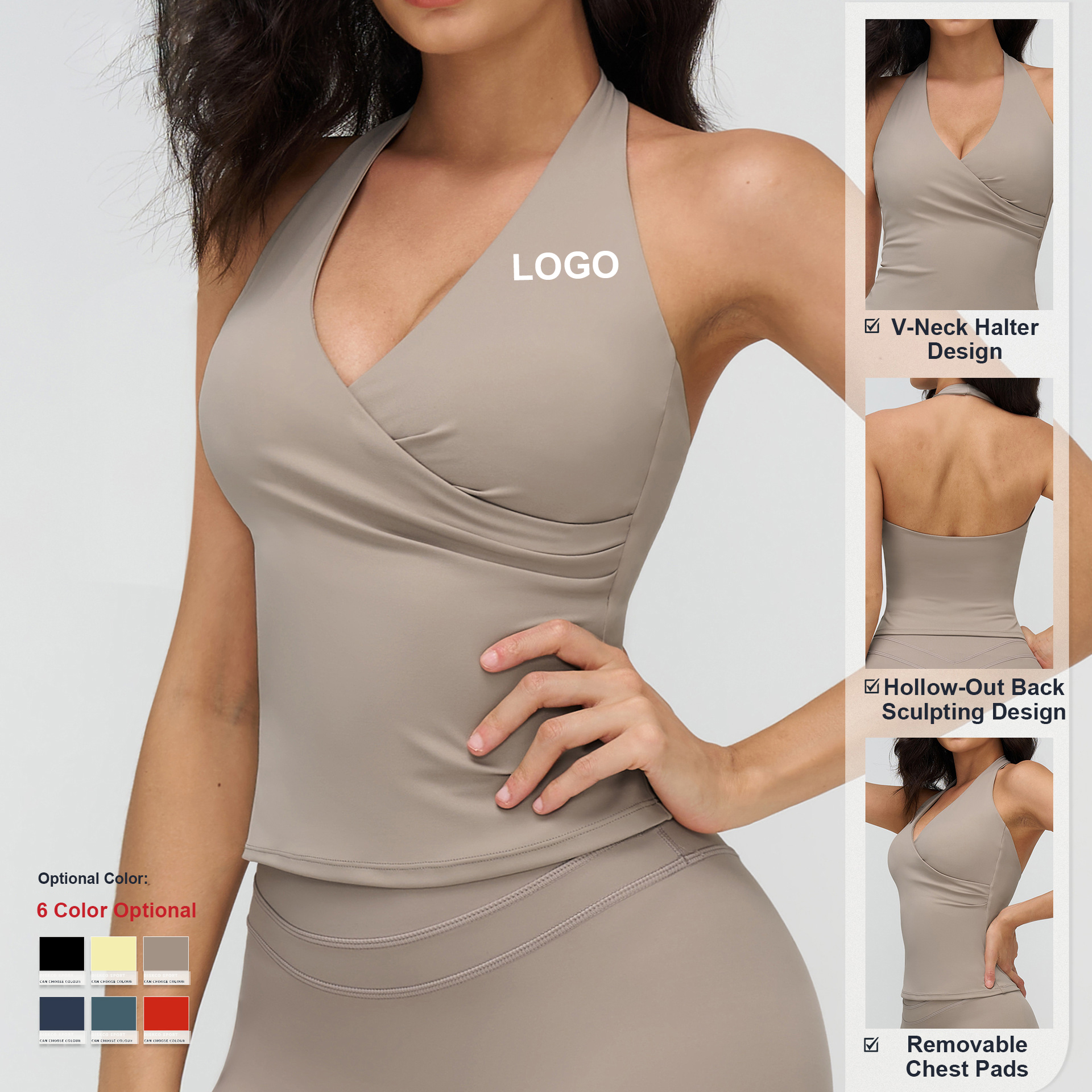 Custom High-Quality Quick-Drying V Neck Yoga Tank Top Tight-Fitting Backless Sports Vest Women Outdoor Running Fitness Sport Bra