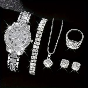 Reloj de Lujo de Cuarzo con 5 Piezas, Collar de Cristal, Aretes y Joyería para Mujer, Reloj Inteligente, Dispositivos Vestibles - Product Image 1