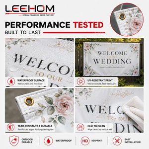 Bannière en vinyle PVC imperméable personnalisée de qualité supérieure, directement de l'usine, motif floral, pour panneau de <span class=keywords><strong>bienvenue</strong></span> de <span class=keywords><strong>mariage</strong></span> en extérieur, ensemble d'affichage pour cérémonie et entrée - Product Image 5