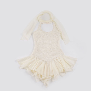 Vestido con cuello halter, encaje sólido, cintura natural, estampado digital, dobladillo asimétrico y shorts incorporados, sexy, corte regular - Product Image 2