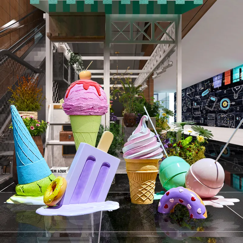 Decorazione del gelato creativo fusione gelato decorazione del pavimento grande ciambella scultura in plastica rinforzata con fibra di vetro