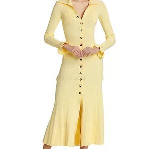 Robe longue en tricot à boutonnage simple, élégante et raffinée, pour femme <span class=keywords><strong>mature</strong></span>, de marque de mode automne-hiver - Product Image 6