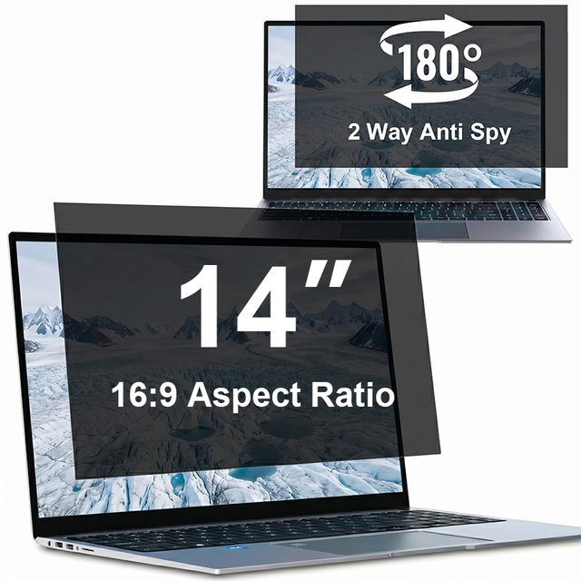 180 Degree 2 Way Privacy Screen Protector for 14 Inch 16:9 Laptop Universal Glossy/Matte Anti Blue Light With Adhesive Film