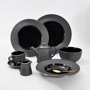 Matt Claytan Porcelain Tableware Gold Rim Dinner Crockery Dinnerware wholesale ceramic plate for hotel restaurant