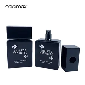 Embalagem de perfume preto personalizado vazio, 100ml edt impressão garrafas de perfume