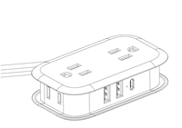 Strip daya Travel ekstensi kecil putih US 4 outlet 3 USB (2 USB C) colokan datar dibungkus 15A nilai saat ini 125V untuk rumah sakit