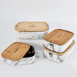 Nieuw Ontwerp Roestvrijstalen Voedselcontainer Op Maat Metalen Bento Lunchbox Met Bamboe Deksel