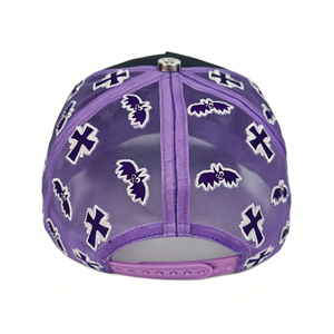 WECONDO Y2K Gothic Style Custom Trucker <strong>Hat</strong> 5 Panel Twill Mesh Cap Purple Cross Bat Embroidery Trucker Cap Visor - Product Image 4