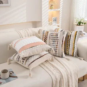 Colorful Herringbone Pattern Embossed Stripe Pillow Living Room Sofa Bedroom Headrest Cushion Cover
