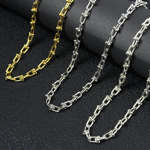 Wholesale 925 Sterling Silver Necklace 5/7.5mm U Shape Link Chain 18k Gold Plated Necklace for Men Women Wedding Gift Party