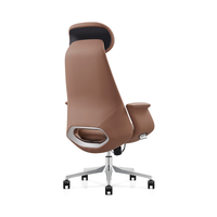 Chaise de bureau ergonomique confortable avec base pivotante en aluminium, siège en cuir avec mousse pure haute densité, accoudoirs réglables en 3D