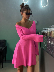 Pull mini-long à manches longues et col en V de grande taille <span class=keywords><strong>Robe</strong></span> décontractée Pull <span class=keywords><strong>mi</strong></span>-long à manches longues et col en V <span class=keywords><strong>Robe</strong></span> décontractée - Product Image 2