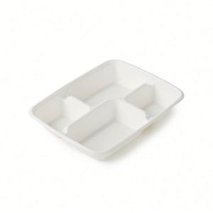 Boîte à bento jetable à 4 compartiments en pulpe de bagasse biologique, plateau alimentaire écologique à emporter - Product Image 2