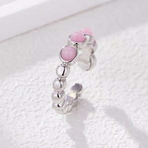 Rose <b>Quartz</b> Open <b>Ring</b> Bezel Setting Round Crystal Everyday Wear Index Finger <b>Ring</b> R13963D0106 - Product Image 4