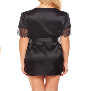 Nuevo conjunto de dos piezas de lencería negra de estilo europeo y americano, de imitación de seda, moderno y cómodo, con ribete de encaje. - Product Image 4