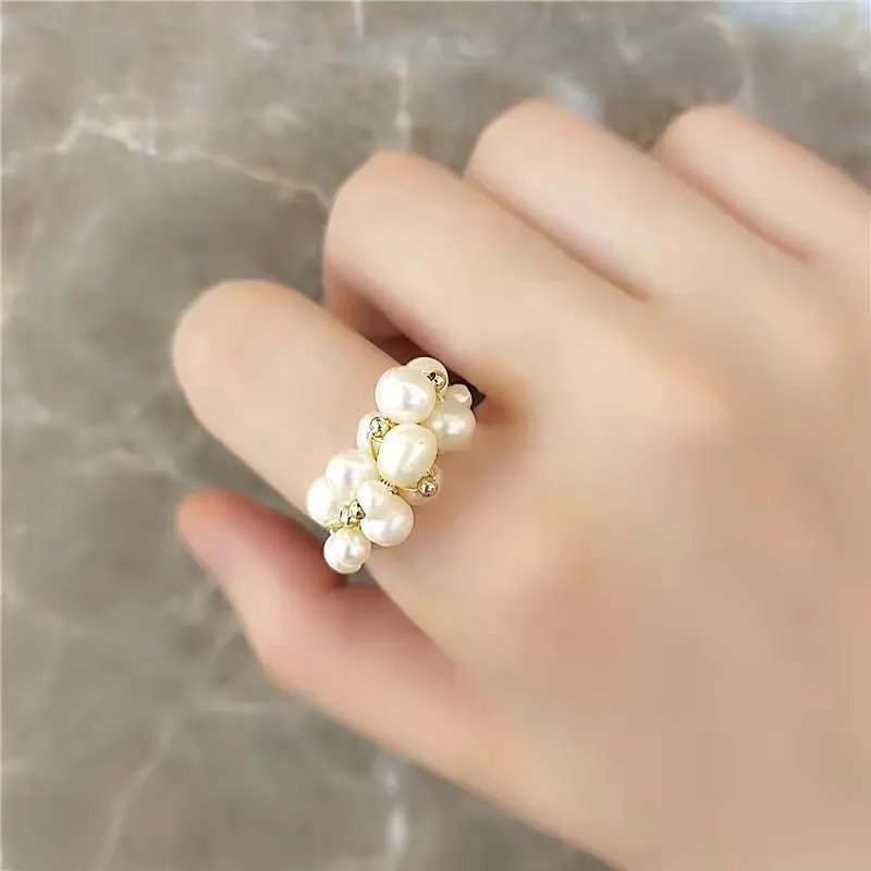 Wholesales High Quality Real 18K Gold Plated Natural Baroque Pearl Finger Rings For Fashion Jewelry