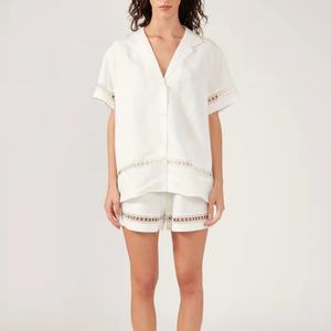 Conjunto de Lino Personalizado para Mujer, Verano 2025, Traje de Lino Holgado con Botones y Manga Corta para Damas - Product Image 2