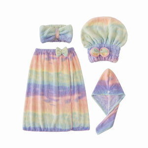 Jiemeirui Rainbow Bathrobe Set Coral Fleece Strapless Absorbent Quick Dry Women's Home Use <b>Towel</b> With Bow - Product Image 5