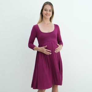 Vêtements de maternité personnalisés en rayonne jersey spandex automne décontracté mignon robe vêtements de grossesse avec manches 3/4 - Product Image 3