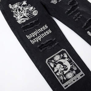 Jeans <span class=keywords><strong>de</strong></span> Mezclilla Anchos con Estampado Artístico y Diseño Desgastado <span class=keywords><strong>de</strong></span> Cintura Media <span class=keywords><strong>para</strong></span> Hombre, Estilo Urbano, Hip Hop, Invierno, Marca Wangsheng - Product Image 5