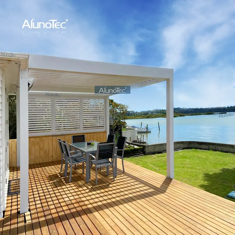 AlunoTec dış duvar monte Louvre Gazebo Bioclimatic Pergola su geçirmez çatı metali Pergola