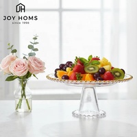 Assiettes de service en verre avec bord perlé et pied, assiette de présentation ronde argentée de 13 pouces pour fruits et collations, vente en gros