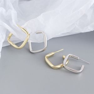 Dylam Fashion Trendy Sterling <b>Silver</b> Rhodium 18K Gold Plated Square C Shape Big <b>Stud</b> <b>Earrings</b> for Women Girls Daily Wear - Product Image 2