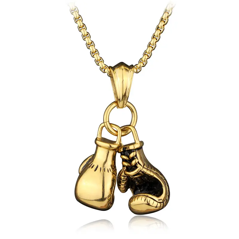 Fashion Men's Personalized Punk Jewelry Stainless Steel Necklace Double Boxing Gloves Fitness Sport Pendant Necklace