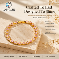 Bracelet en cristal rose, acier inoxydable doré, bijoux superposés bohèmes pour femmes, bracelet tendance bohème, bijoux bohèmes personnalisés