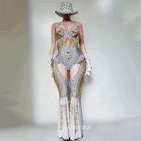 Combinaison de performance sexy pour femmes avec strass, robes tendance pour fêtes d'anniversaire, livraison directe