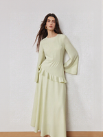 Damen Chiffon Empire-Taille Einfarbiges Lässiges Maxi-Partykleid Grün Langarm Mode Hersteller Großhandel Boutique Anbieter OEM